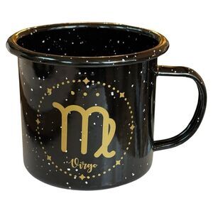 Virgo Astrology 18 oz Enamel Campfire Mug Zodiac Symbol Blk White & Gold NWT